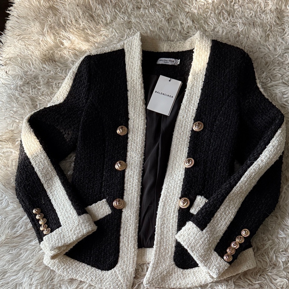 Balenciaga Black and Cream Tweed Jacket